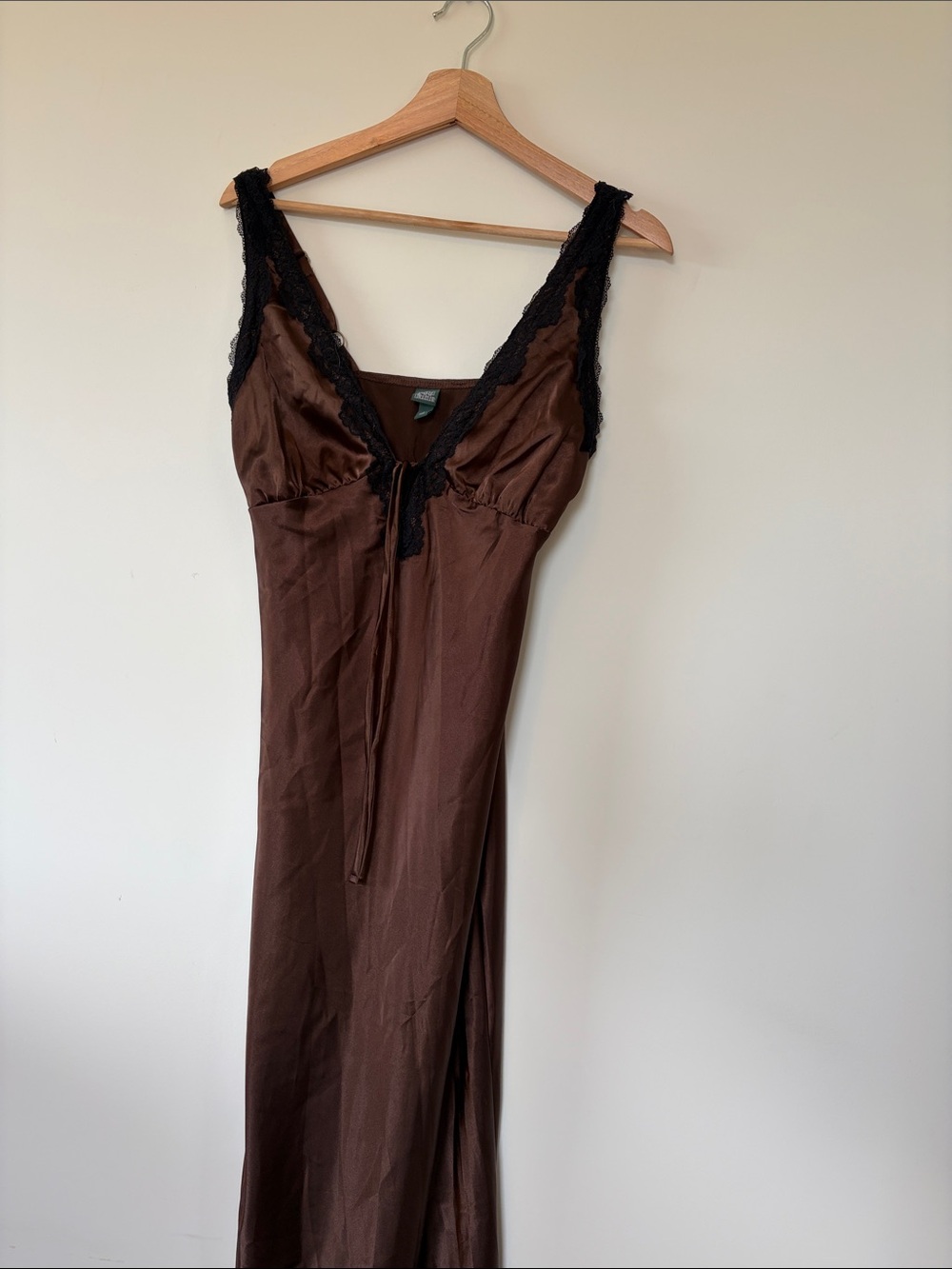 Brown Lace-Trim Slip Dress minimalist maxi dress